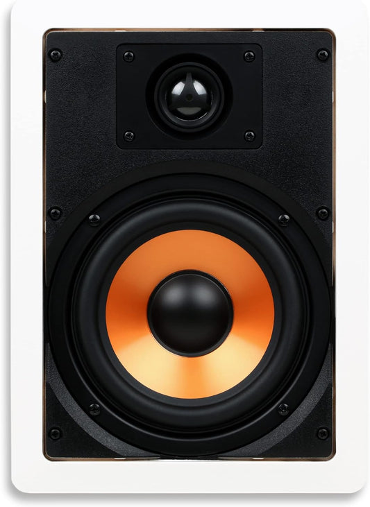 M-6S 6.5 Inch 2-Way In-Wall Speaker for Home Theater, Whole House Audio, Indoor or Covered Outdoor Areas, 6.5" Poly Woofer, 1" Pivoting Silk Tweeter, White, Paintable, Each